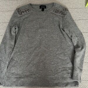 J. Crew Gray Cashmere Blend Sweater w crystal detail Womens XS